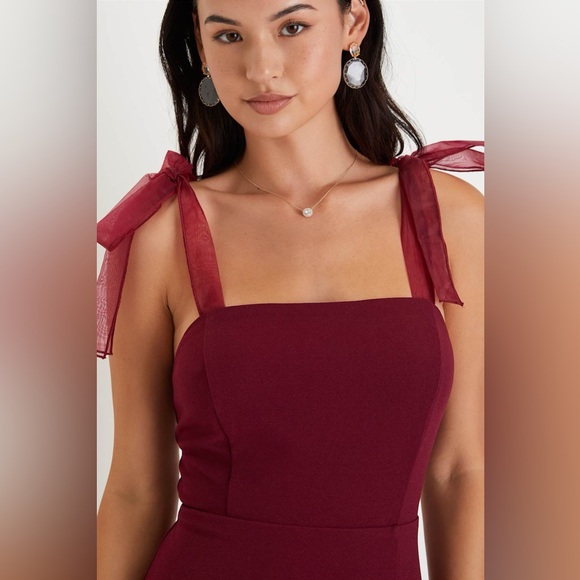 Lulus Beloved Elegance Burgundy Tie-Strap Mermaid Maxi Dress - Picture 2 of 9